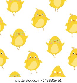 Cute cartoon chicken pattern. Funny yellow chickens, vector illustration. seamless pattern