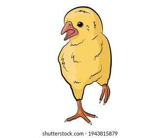 Cute cartoon chicken running. Funny yellow chicken. Vector illustration.
