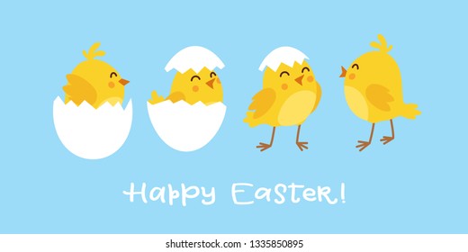 Cute cartoon chicken set. Funny yellow chickens in different poses, vector illustration.