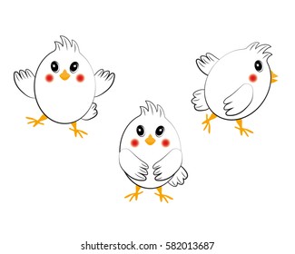 Cute cartoon chicken set. Funny chickens in different poses, vector illustration.
