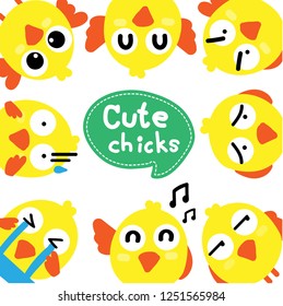 Cute cartoon chicken set, vector illustration.