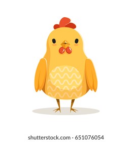 Cute cartoon chicken standing colorful character vector Illustration