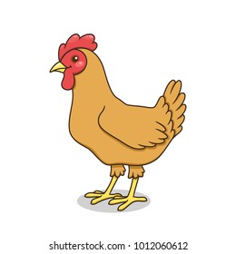 Cute cartoon chicken is standing. Vector illustration
