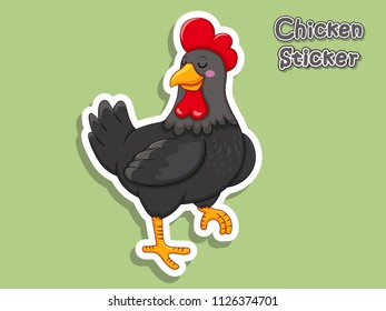 Cute Cartoon Chicken Sticker. Vector Illustration With Cartoon Style Funny Animal.