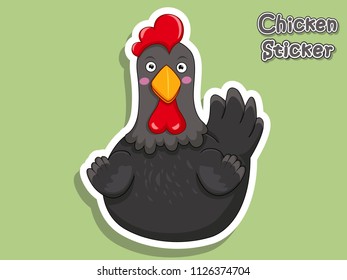 Cute Cartoon Chicken Sticker. Vector Illustration With Cartoon Style Funny Animal.