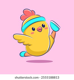 cute cartoon chicken stretching animal cartoon vector design 