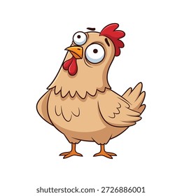 Pollo lindo de la historieta con la expresión sorprendida que se coloca solo