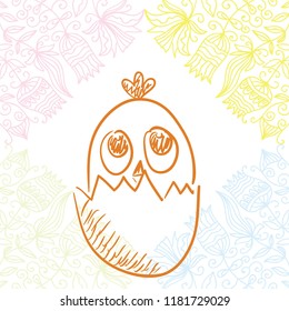Cute cartoon chicken. Vector illustration