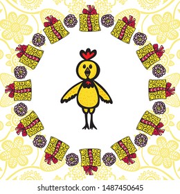 Cute cartoon chicken. Vector illustration