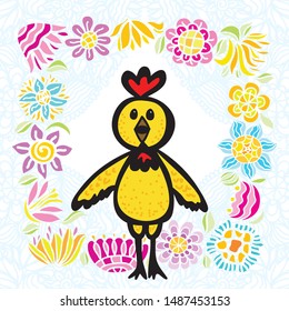 Cute cartoon chicken. Vector illustration