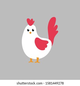 Cute cartoon chicken vector illustration, simple flat design template.