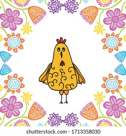 Cute cartoon chicken. Vector illustration