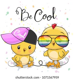 Cute Cartoon Chickens Boy and Girl in caps