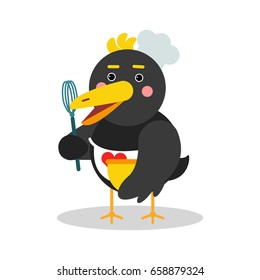 Cute cartoon chief raven character in geometric shape vector Illustration