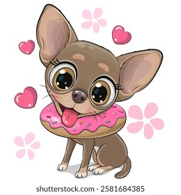 Cute Cartoon Chihuahua with donut on a white background