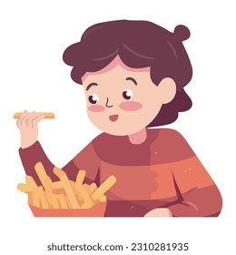 Cute cartoon child eating fun meal isolated