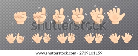 Cute cartoon child hands showing numbers from zero to ten isolated on transparent background