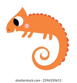  Cute cartoon childish chameleon character rainforest illustration isolated on white background.
