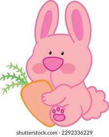Cute cartoon childish drawing flat vector. Rabbit with carrots.