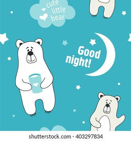 Cute cartoon childish seamless pattern with little bear in vector.