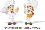 Cute cartoon children chefs cooking