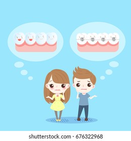 cute cartoon children with different braces on blue background