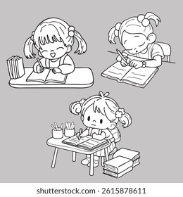 Cute cartoon, children, school age, illustration, hand drawn