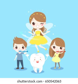 cute cartoon children smile happily with tooth fairy