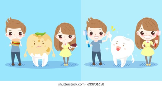 cute cartoon children with tooth health on blue background