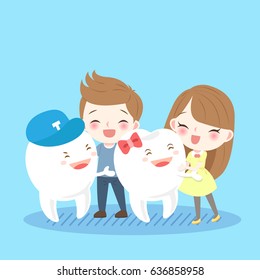 cute cartoon children with tooth on the blue background