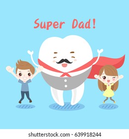 cute cartoon children with tooth on the blue background