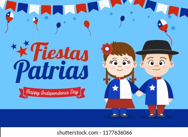 Cute cartoon Chile people in flag costume