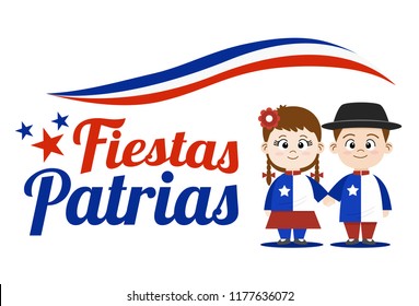 Cute cartoon Chile people in flag costume