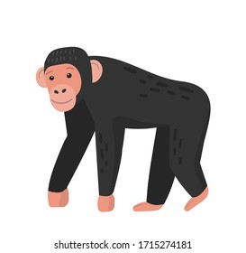 Cute cartoon chimpanzee character. icon of friendly monkey. Vector illustration isolated on white background