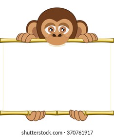 Cute cartoon chimpanzee cub holding a blank sheet vector. All elements sorted and grouped in layers