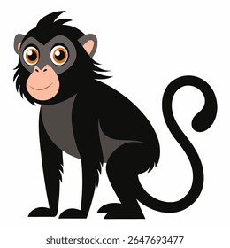 Cute cartoon chimpanzee monkey sitting. Playful jungle animal with big eyes and smile.Perfect for kids books, educational materials or tropical themed designs. Isolated vector illustration