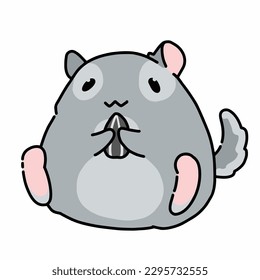 Cuta caricatura de Chinchilla. El roedor come la semilla. Mascota doméstica aislada en blanco. Ilustración vectorial.