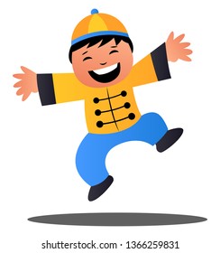 Cute cartoon chinese boy vector illustartion on background