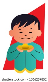 Cute cartoon chinese boy vector illustartion on background