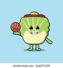Cute cartoon chinese cabbage character playing basketball