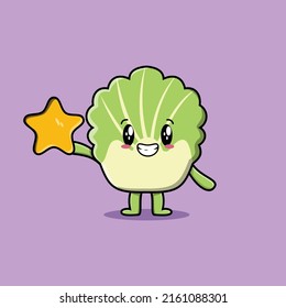 Cute cartoon chinese cabbage character holding big golden star in cute modern style design