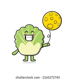 Cute cartoon chinese cabbage floating with moon balloon cartoon vector illustration