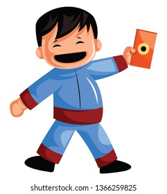 Cuta caricatura china con batería vectorial ilusión de inicio en el fondo