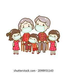Cute Cartoon Chinese Family Vector.