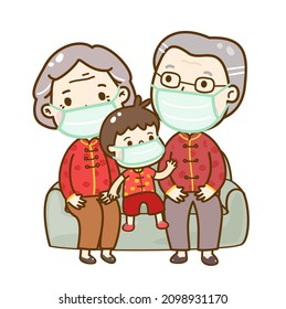 Cute Cartoon Chinese Family Vector.