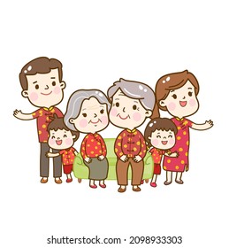 Cute Cartoon Chinese Family Vector.