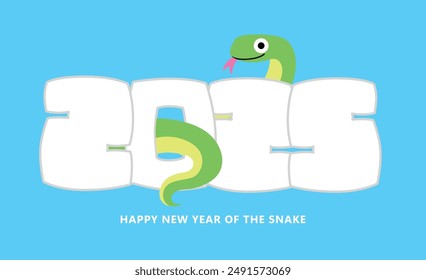 Cute cartoon chinese new year 2025 snake vector illustration. Green snake with 2025 numbers.