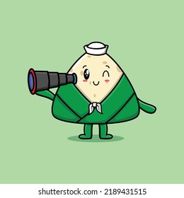 Cute cartoon chinese rice dumpling sailor with hat and using binocular cute modern style design