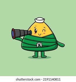 Cute cartoon chinese rice dumpling sailor with hat and using binocular cute modern style design