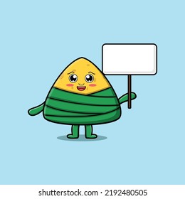 Cute cartoon chinese rice dumpling character holding blank board in cartoon style illustration